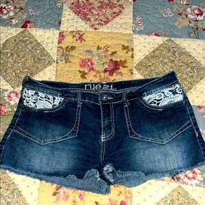 Rue21 Dark Wash Denim Shorts with Lace size 13/14
